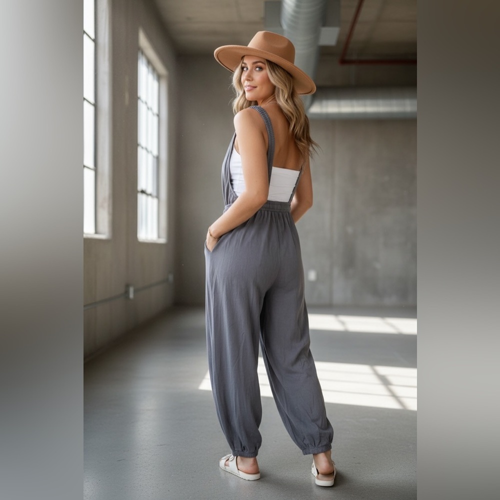 Listicle Charcoal Grey Open Back Jogger Drawstring Jumper Jumpsuit - Picture 8 of 10